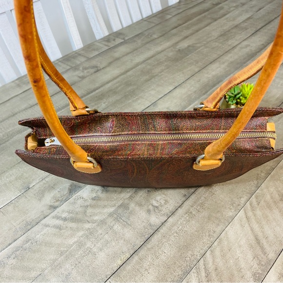 ETRO Paisley Pattern PVC/Leather One-Shoulder Tote Bag Brown/Beige Vintage - Picture 7 of 11